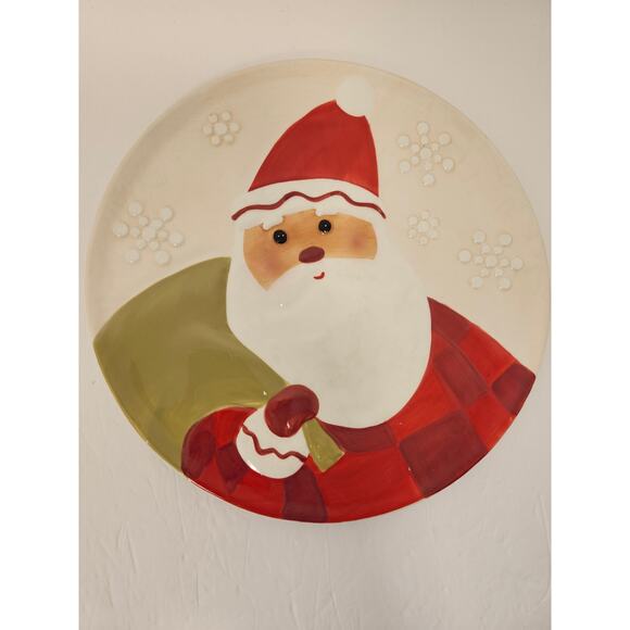Hallmark Christmas Lot Of 2 Serving Plates Snowman Santa Ceramic Red Green - Picture 2 of 16